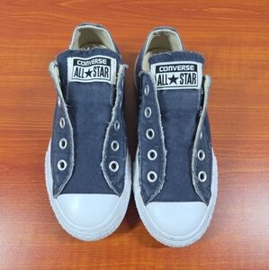 Converse All Star No Lace Navy Raw Hem Slip on Sneakers Youth Kids Unisex SZ 12